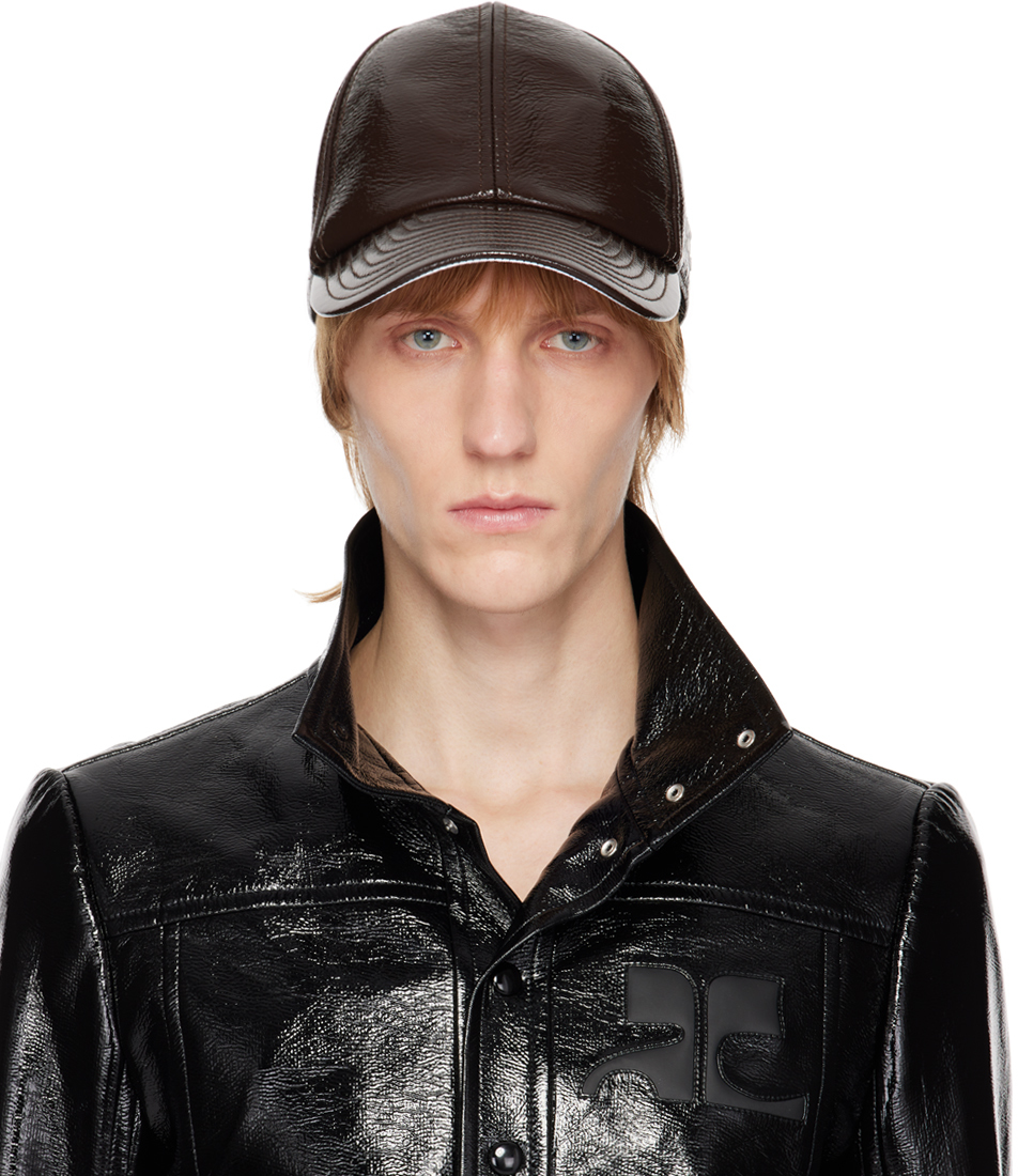 Courrèges: Brown Faux-Leather Logo Cap | SSENSE