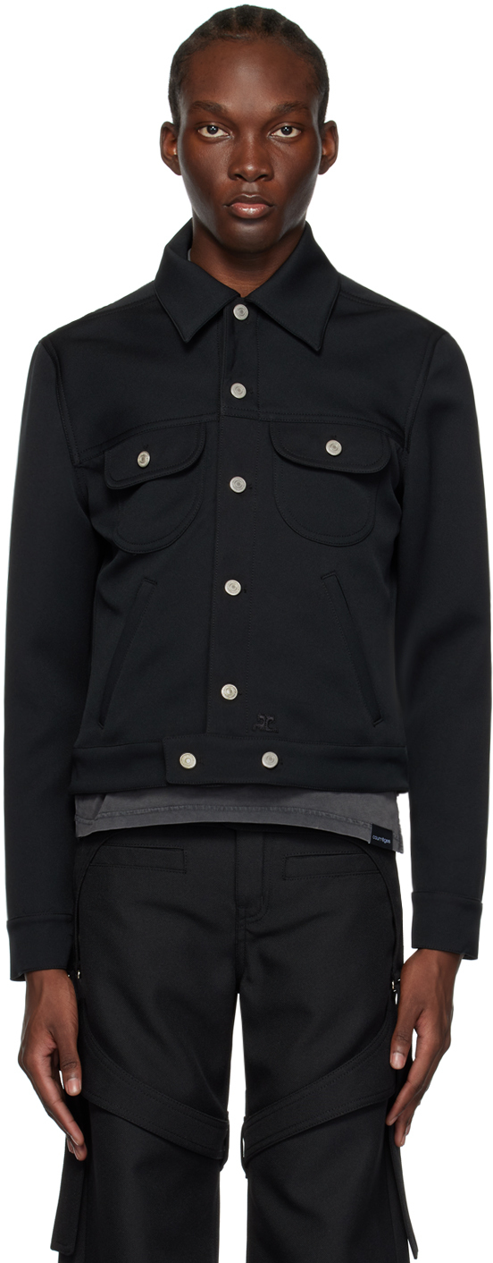Courrèges Classic-collar Cotton Jacket In Schwarz