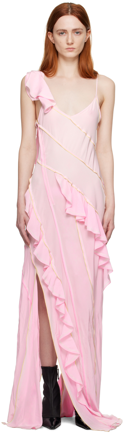 Victoria Beckham Pink Ruffled Maxi Dress In 6417 Candy Pink