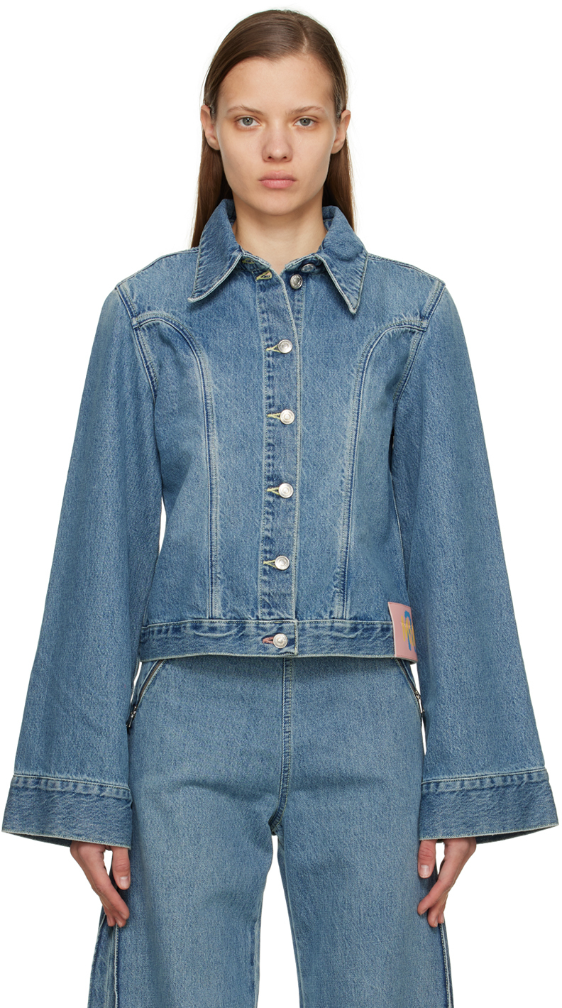 Victoria Beckham Blue Mia Regan Edition Denim Jacket In Classic Blue Wash