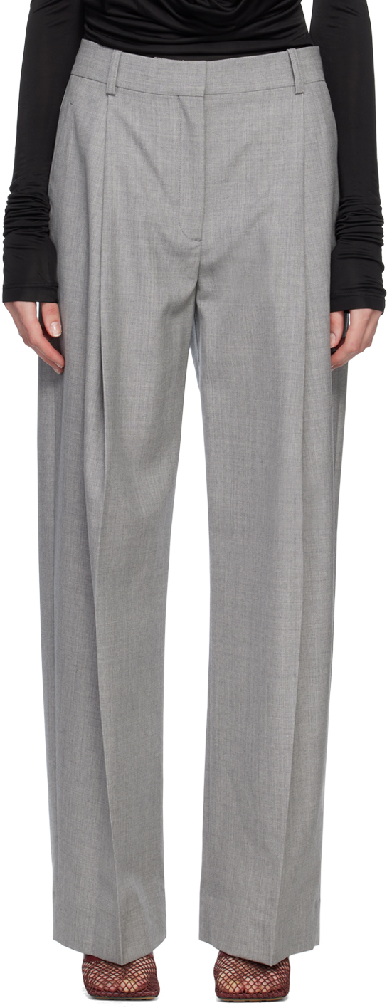Shop Victoria Beckham Gray Pleated Trousers In 58 Grey Melange