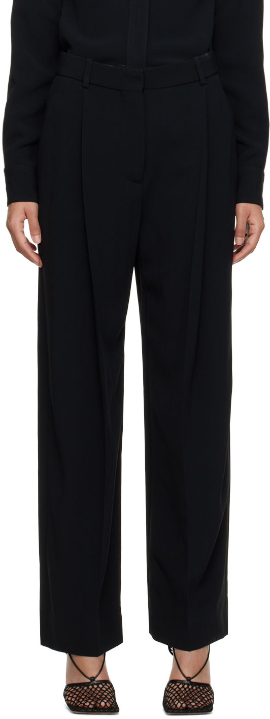Shop Victoria Beckham Black Wide-leg Pleated Trousers In 1 Black