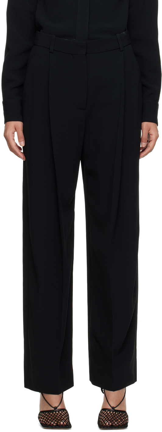Black Wide-leg Pleated Trousers 17098