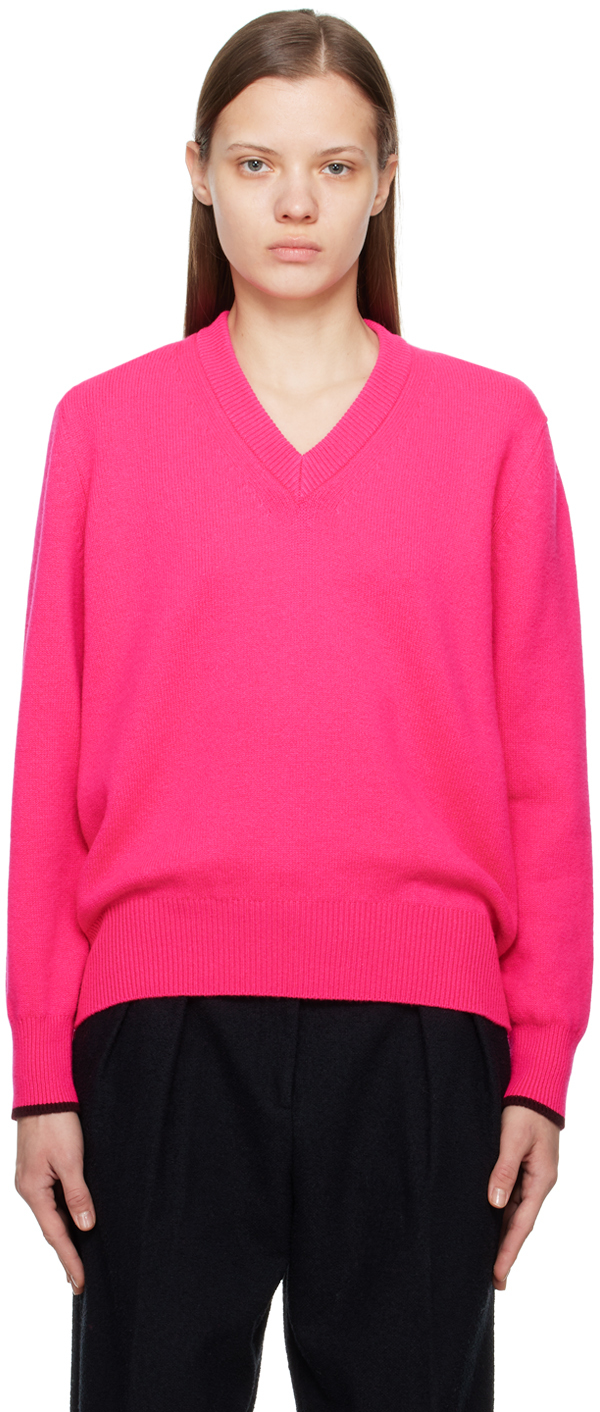 Victoria Beckham Oversized V-neck Cashmere Sweater In Pink