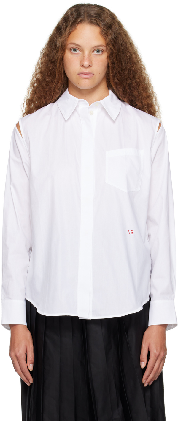 Victoria Beckham White Cold Shoulder Shirt In 6 White