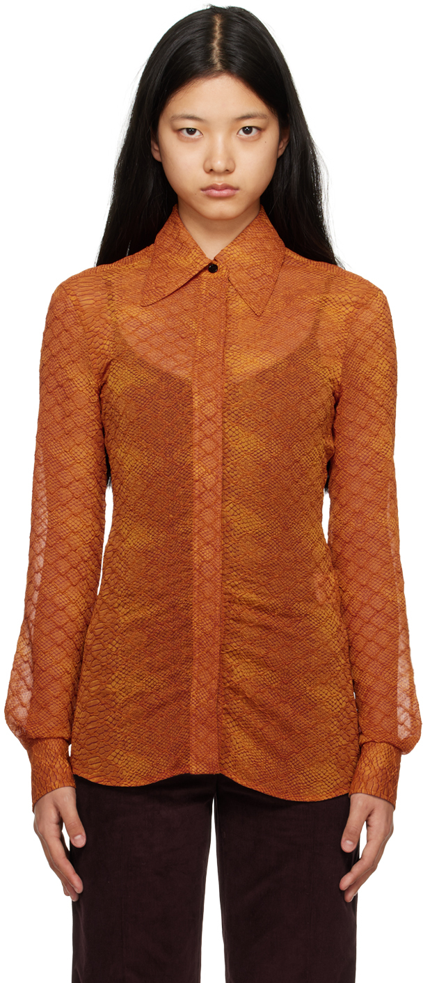 Victoria Beckham Orange Fitted Shirt In 8232 Snake - Orange