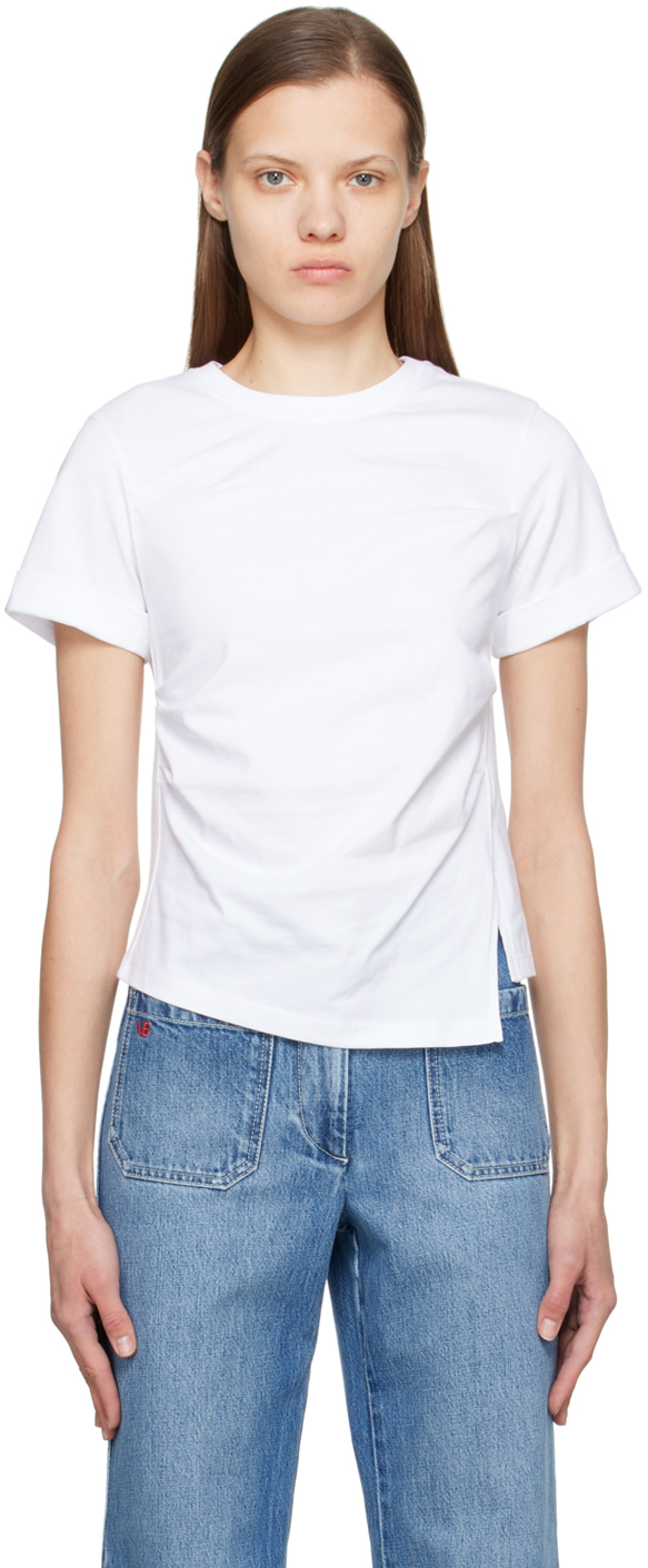 Victoria Beckham White Drape T-shirt In 6 White