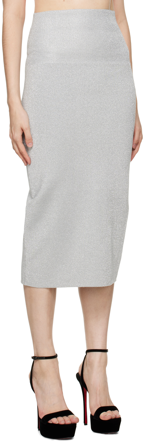 Victoria Beckham Fitted Split-hem Stretch-woven Midi Skirt In 196 Silver