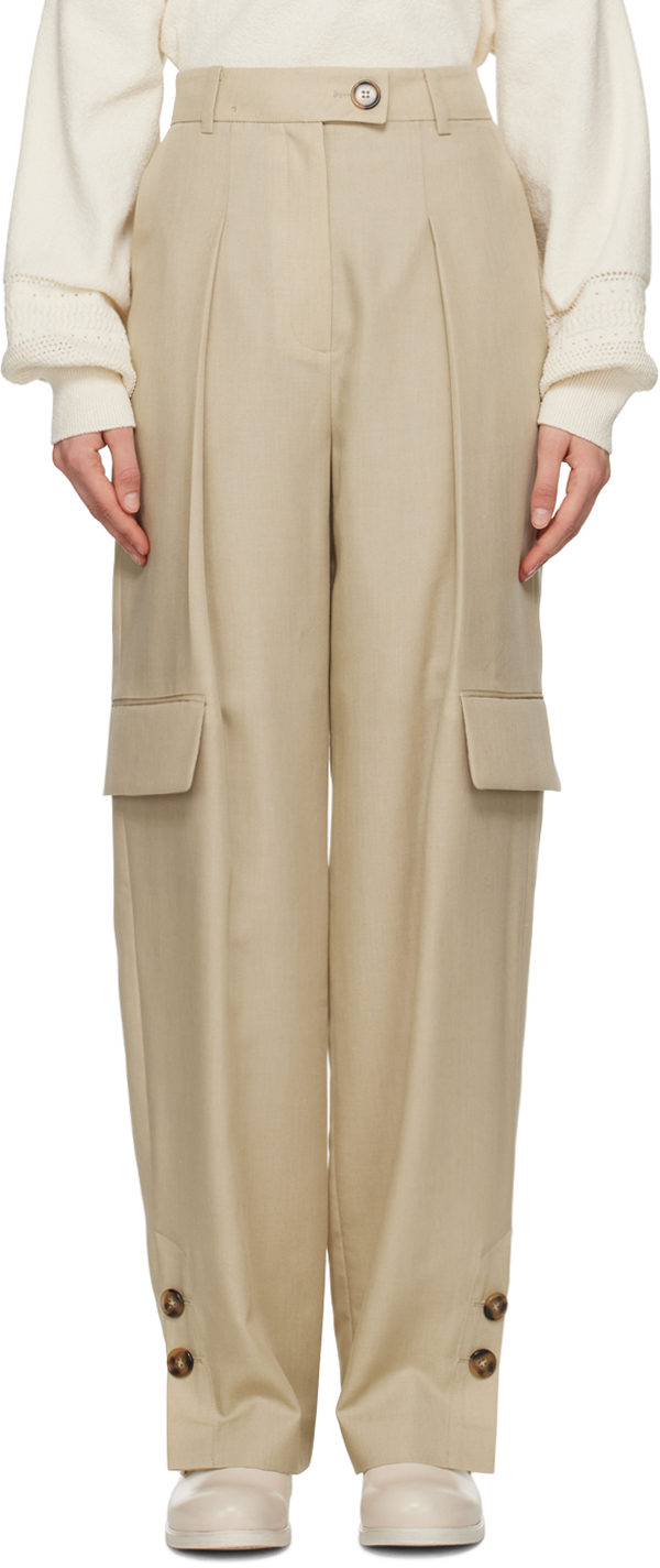j koo beige pleated trousers