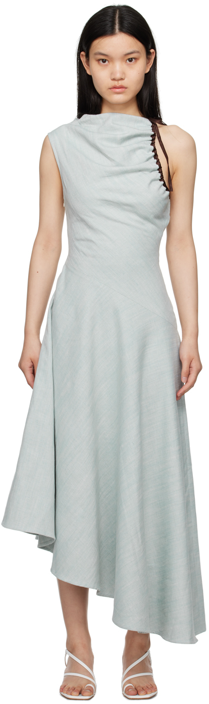 Elleme Blue Asymmetric Maxi Dress In Light Blue Denim