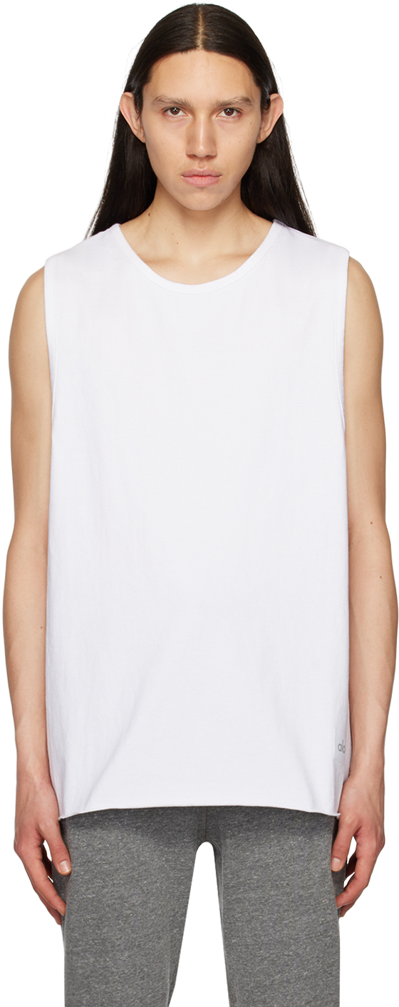 Alo: White Crewneck Tank Top | SSENSE