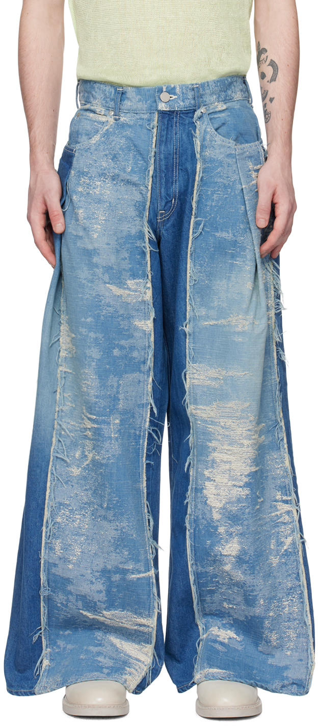 Taakk Blue Wide-leg Jeans In Bleach