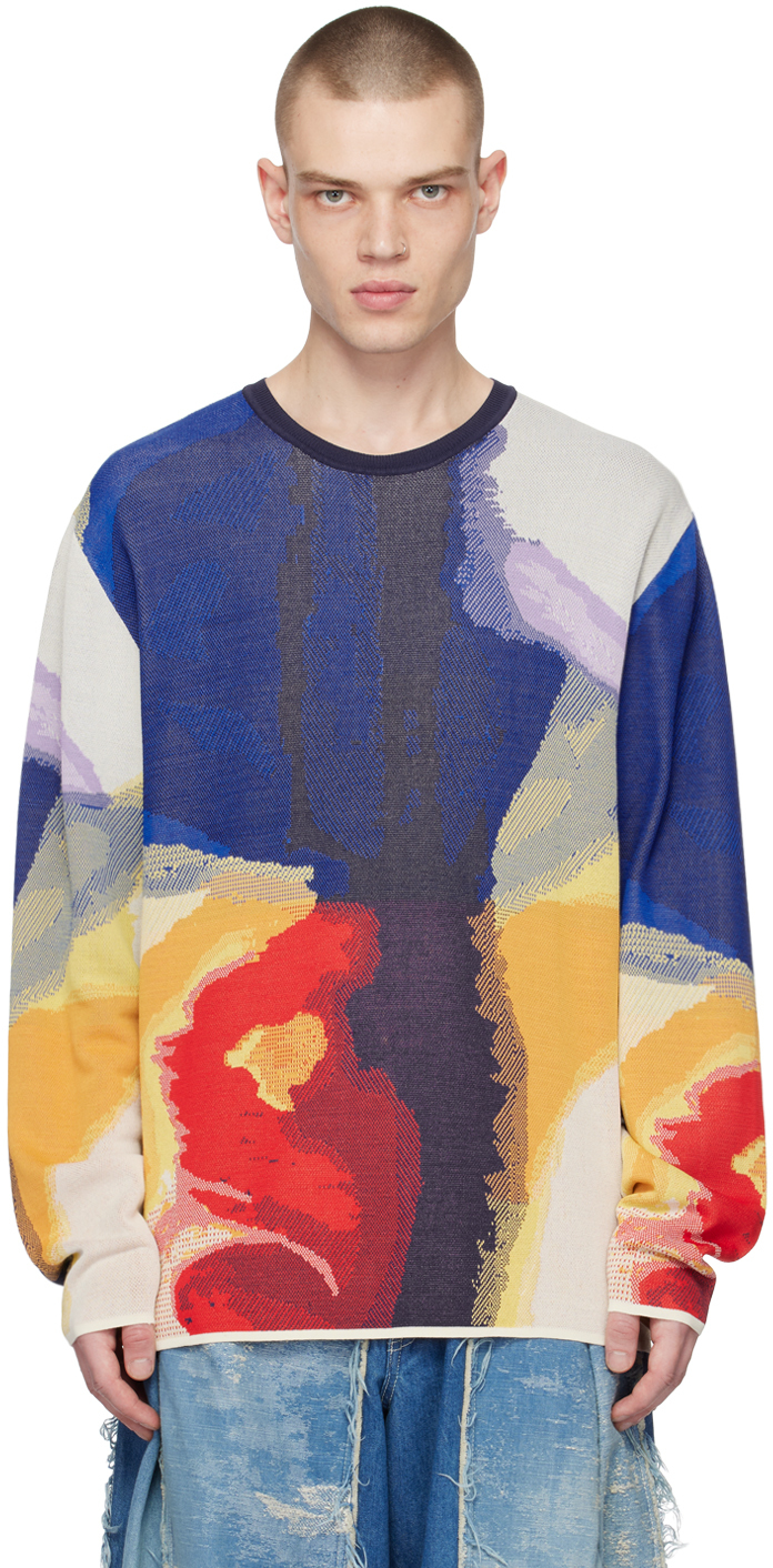 TAAKK: Blue Jacquard Sweater | SSENSE