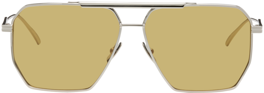 Bottega Veneta Silver & Yellow Navigator Sunglasses