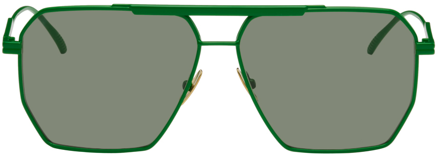 Bottega Veneta Green Caravan Sunglasses In 006 Shiny Solid Varn
