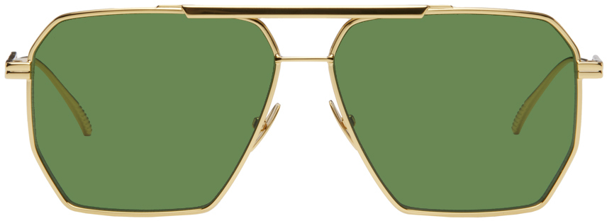 Bottega Veneta Gold Aviator Sunglasses In 004 Gold