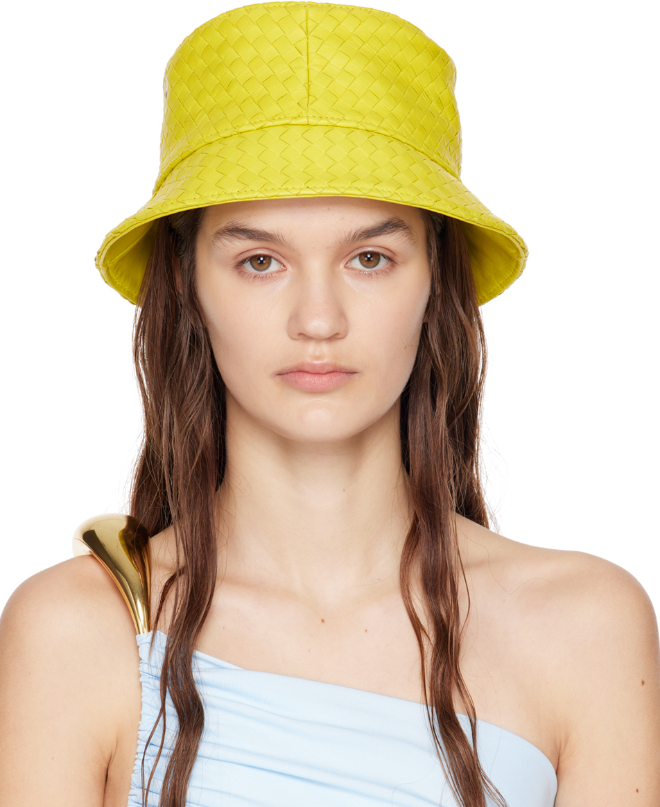 Shop Bottega Veneta Yellow Intrecciato Bucket Hat In 7193 Lighthouse