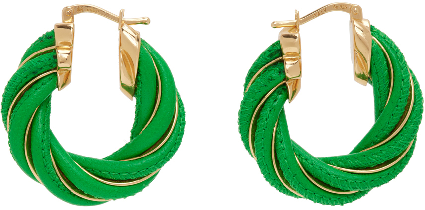 Bottega Veneta Green Twist Hoops In 3708 Parakeet