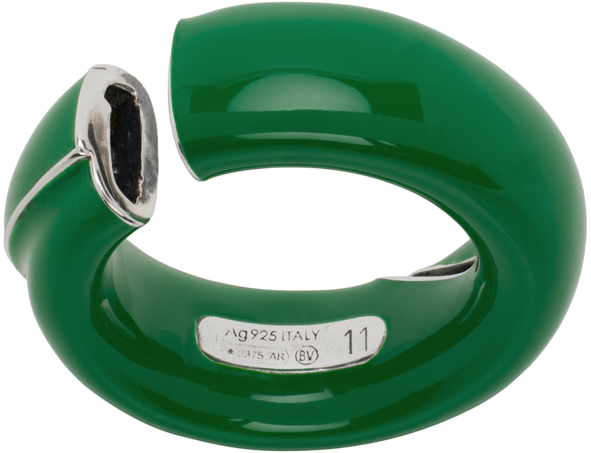 Shop Bottega Veneta Green Fold Ring In 3707 Grass