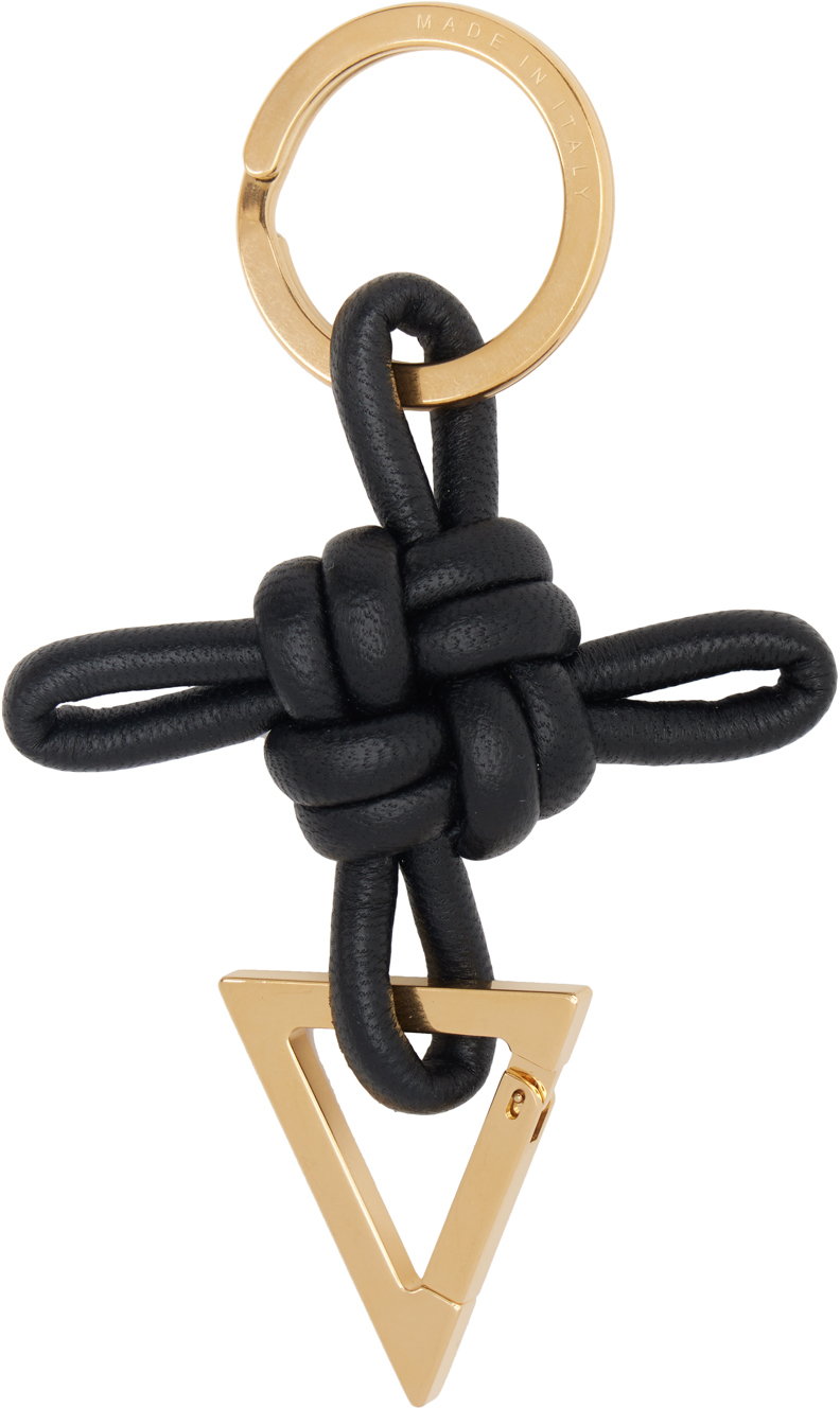 Bottega Veneta Black Triangle Keychain In 8425 Black Gold