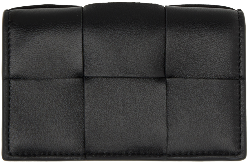 Bottega Veneta Black Business Card Holder In 8425 Black Gold