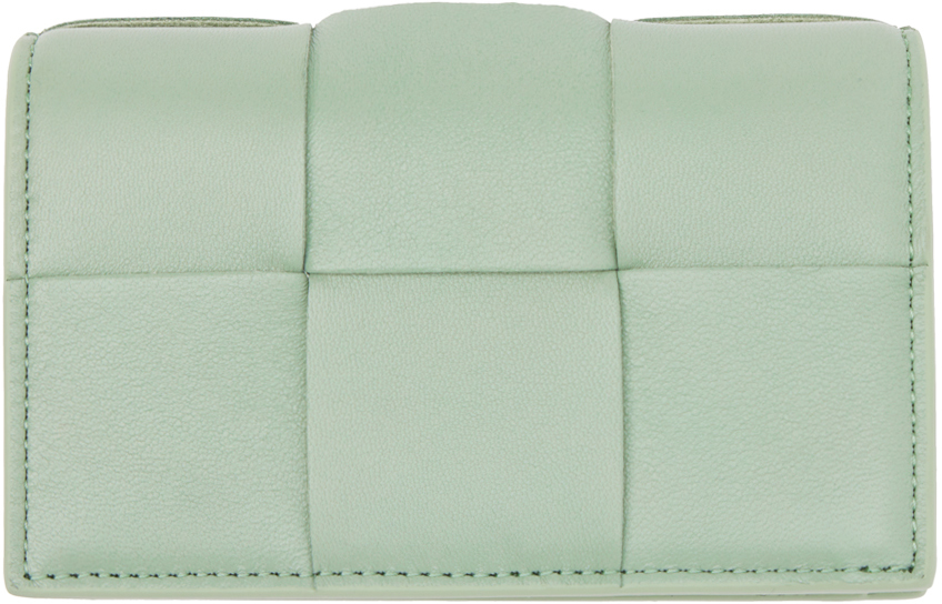 Bottega Veneta Green Intrecciato Card Holder In 3403 New Sauge Gold