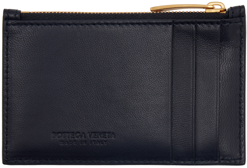 Bottega Veneta Black Zipped Card Case In 8837 Space Gold