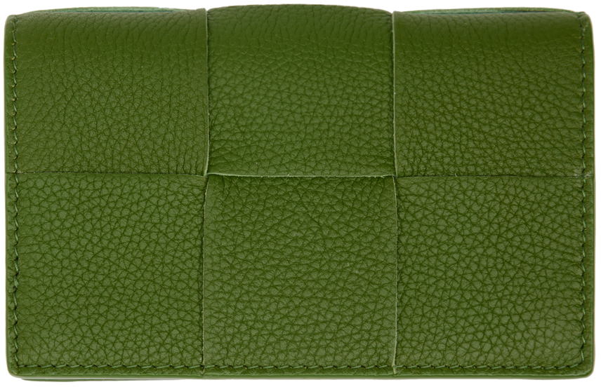 Bottega Veneta Green Business Card Case In 3141 Avocado Gold