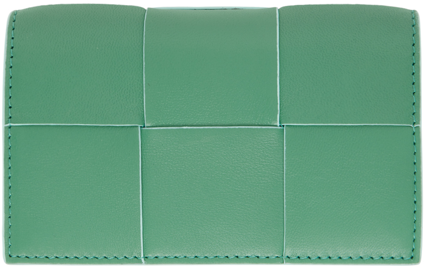 Bottega Veneta Green Intreccio Card Holder In 3180 Merm Cel/merm/c