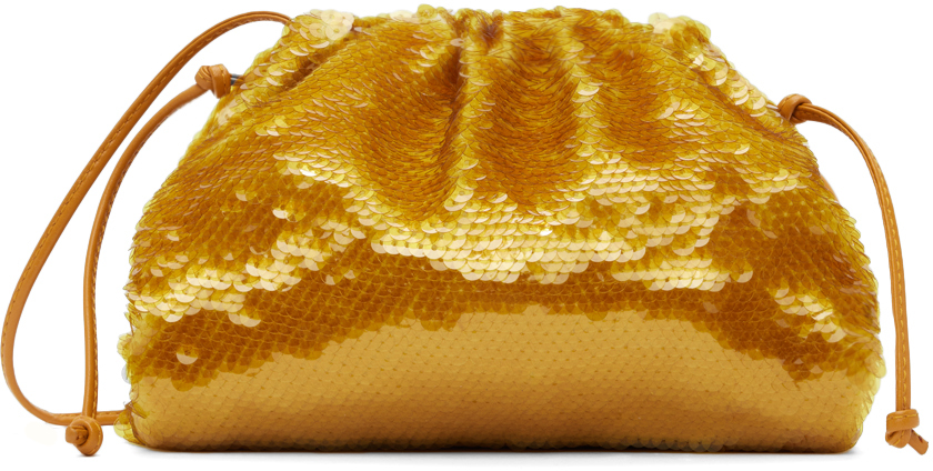 Bottega Veneta Gold Sequinned Pouch In 8539 Honeycomb/ocra