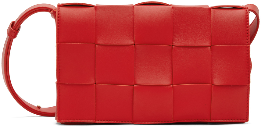 Bottega Veneta Red Small Intreccio Cassette Bag In 6572 Redstone Gold