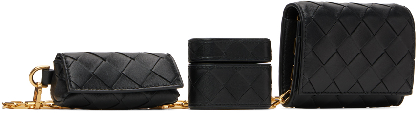 Bottega Veneta Black 'card Case On Chain' Bag In 8425 Black Gold