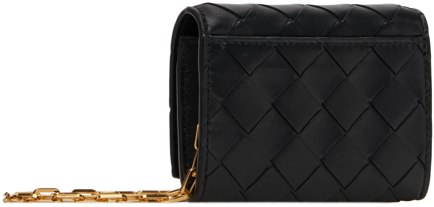 Bottega Veneta Black 'card Case On Chain' Bag In 8425 Black Gold