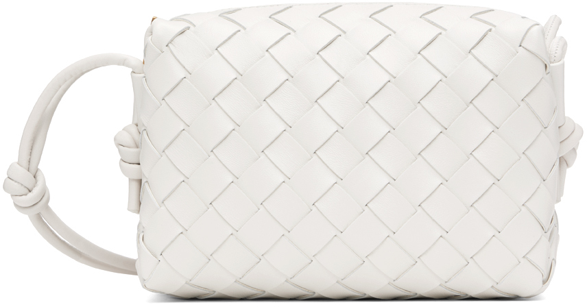 Bottega Veneta White Mini Loop Shoulder Bag In 9009 White Gold
