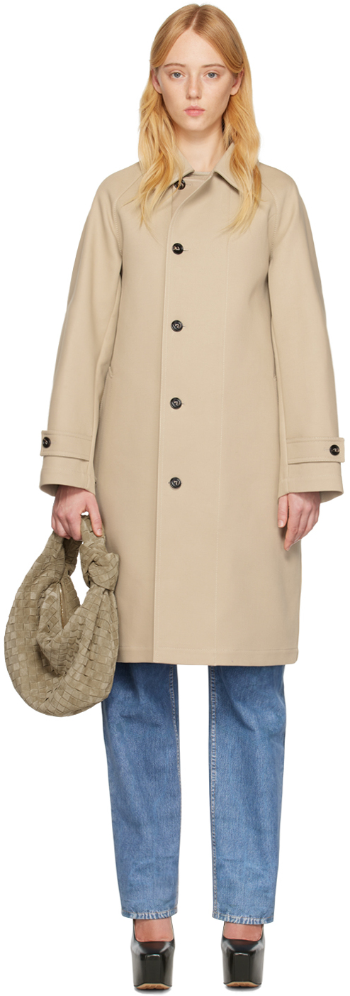 Bottega Veneta Beige Spread Collar Coat In 9881 Shortbread/dark