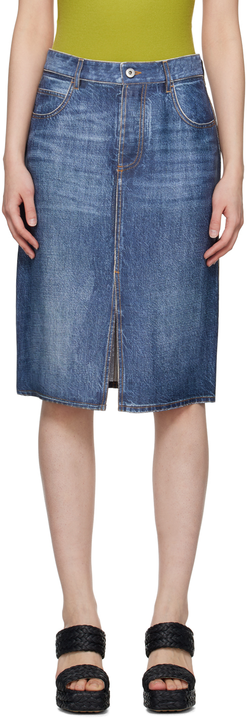 Blue Printed Midi Skirt