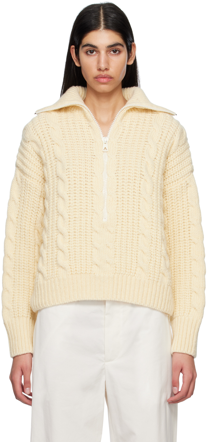 Bottega Veneta Off-white Half-zip Sweater In 9267 Bone