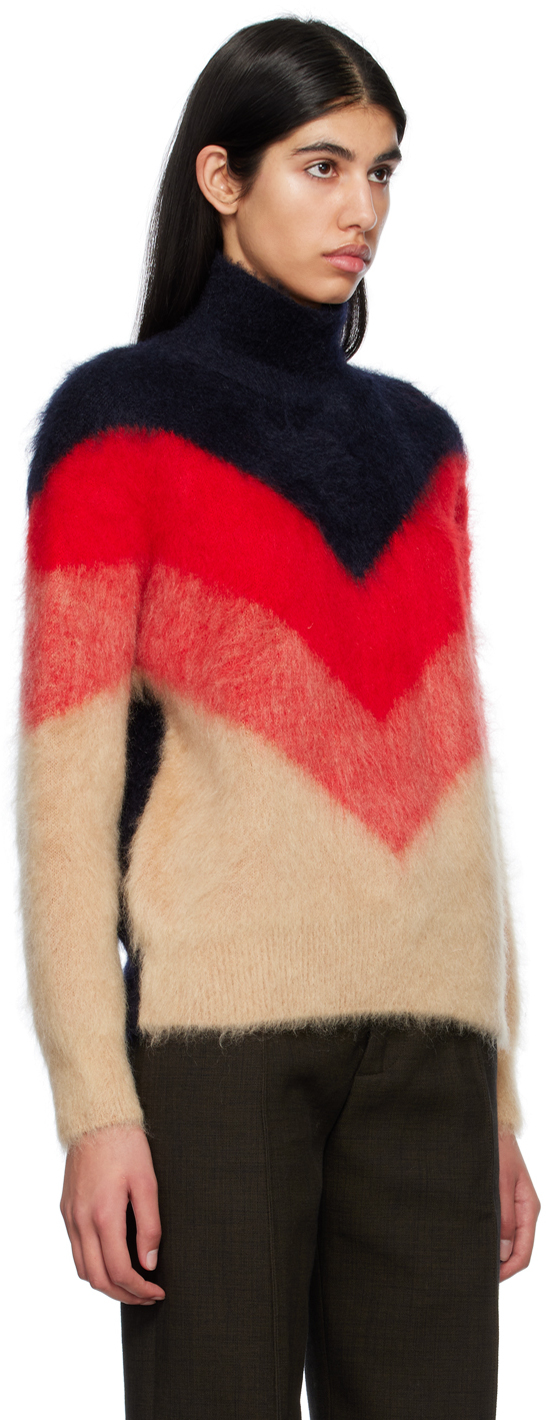 Bottega Veneta Women's Chevron Wool & Mohair Turtleneck Sweater In 8481 Mid.blue/tomato