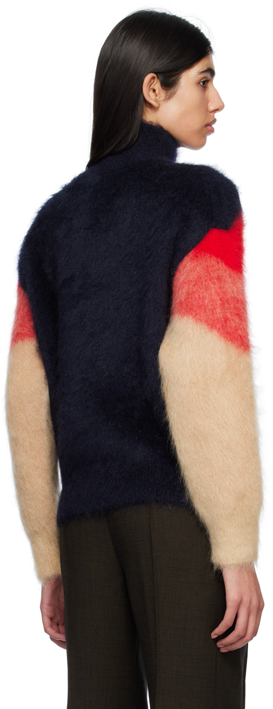 Bottega Veneta Women's Chevron Wool & Mohair Turtleneck Sweater In 8481 Mid.blue/tomato