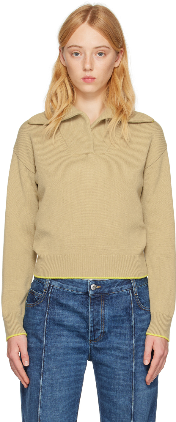 Bottega Veneta Beige Spread Collar Sweater In 9640 Sesame