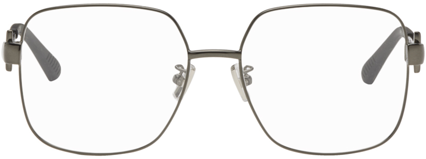 Bottega Veneta Gunmetal Square Glasses In Ruthenium-ruthenium-