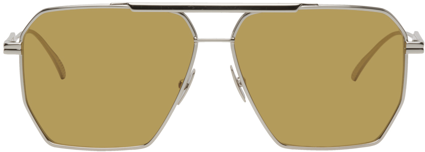 Bottega Veneta: Silver Aviator Sunglasses