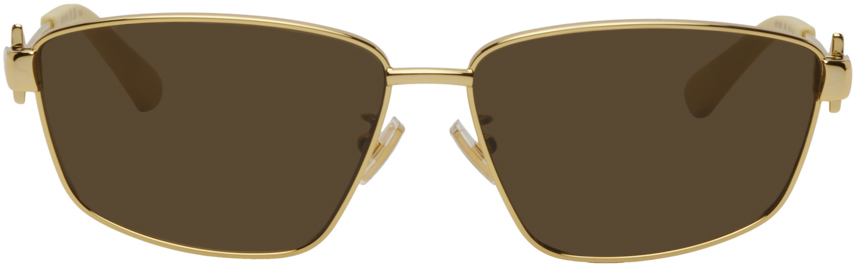 Bottega Veneta Gold Square Sunglasses In Gold-gold-brown