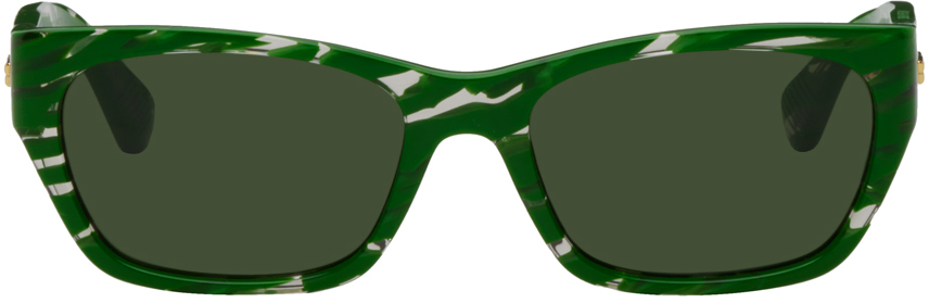 Bottega Veneta Green Zebra Sunglasses In 004 Green