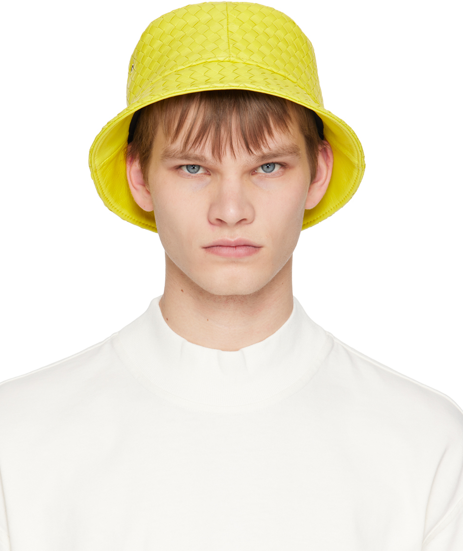 Bottega Veneta: Yellow Intrecciato Bucket Hat | SSENSE UK