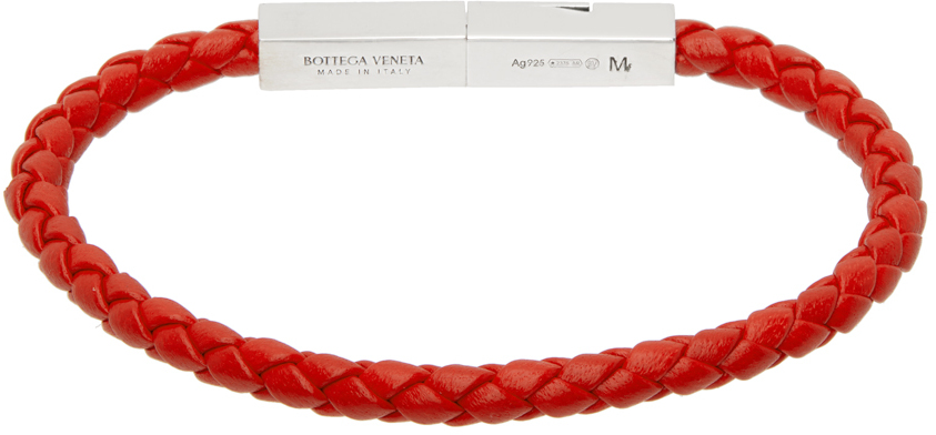 BOTTEGA VENETA Braided Leather and Sterling Silver Bracelet for