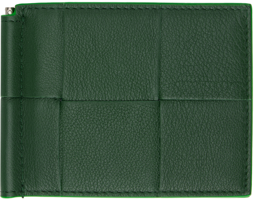Bottega Veneta Green Bill Clip Wallet In 3068 Raintreepar/rai