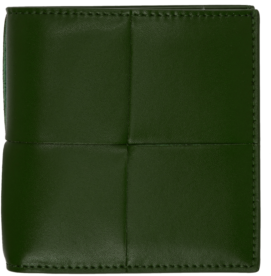 Bottega Veneta Green Leather Bifold Wallet In 3139 Avocadosilver