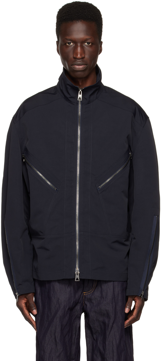 Bottega Veneta Zip Detailed Tricotine Jacket In 4246 Midnight Blue