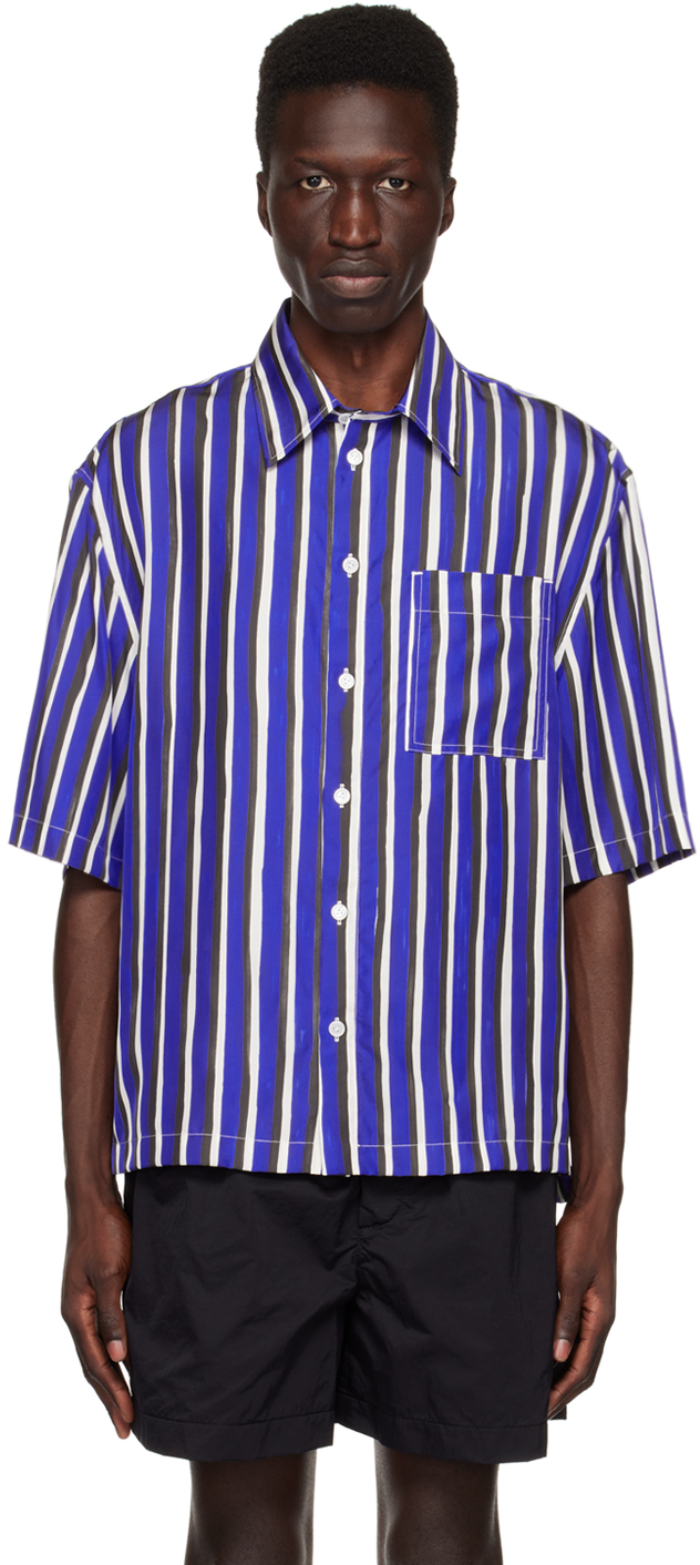Shop Bottega Veneta Black & Blue Striped Shirt In 4055 Blue/black